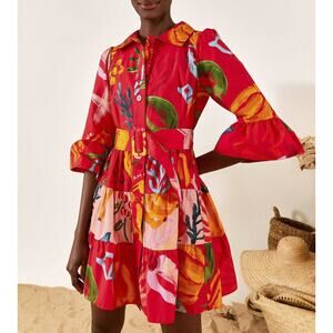 Farm Rio Mixed Fruit Ocean Belted Mini Shirt Dress Size XS